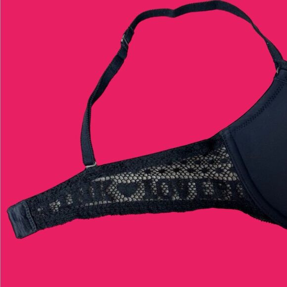 PINK Victoria’s Secret T-Shirt Demi Lace Bra Black 32B NWOT - Picture 5 of 6